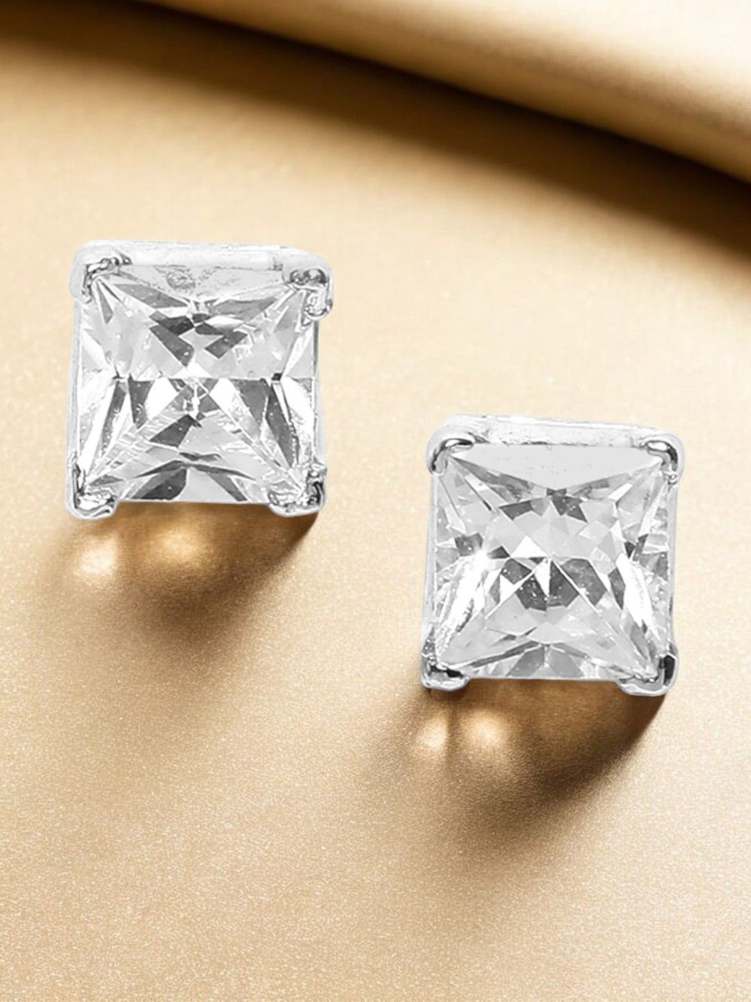 

fabula Cubic Zirconia Square Studs Earrings, Silver