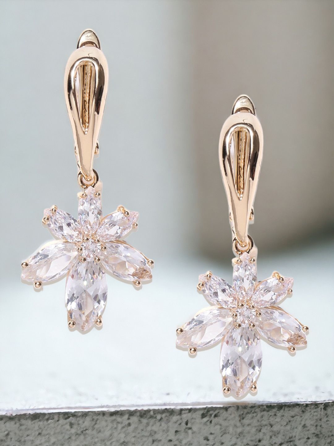 

fabula Cubic Zirconia Floral Drop Earrings, Gold