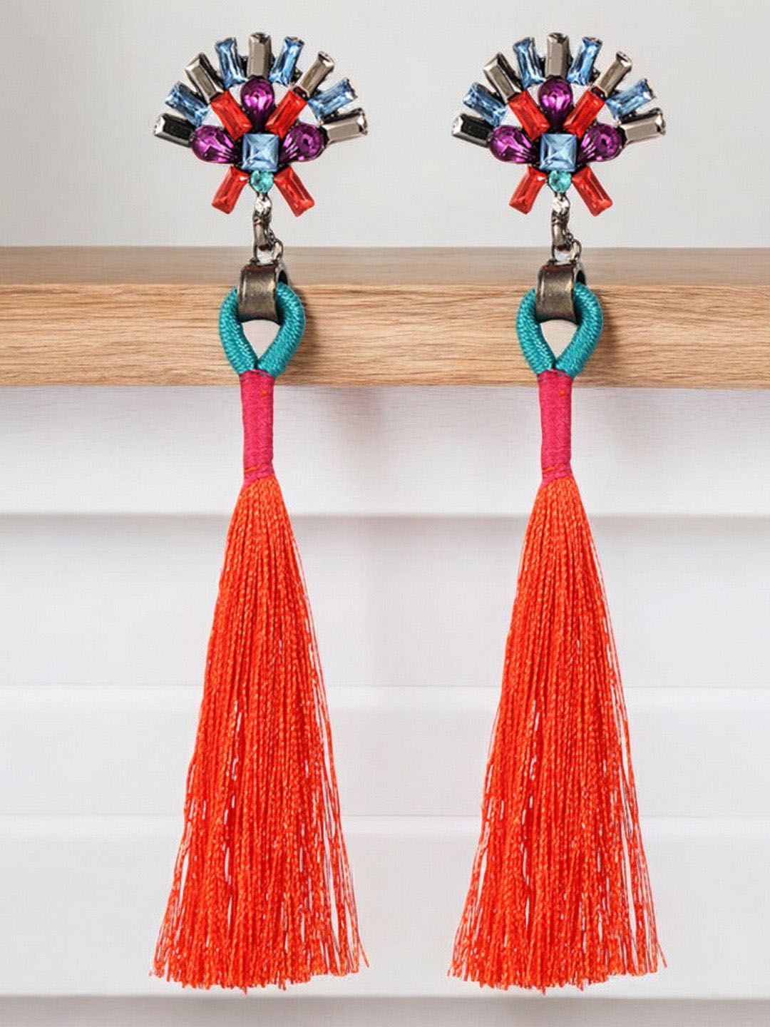 

fabula Tassel & Crystal Drop Earrings, Red