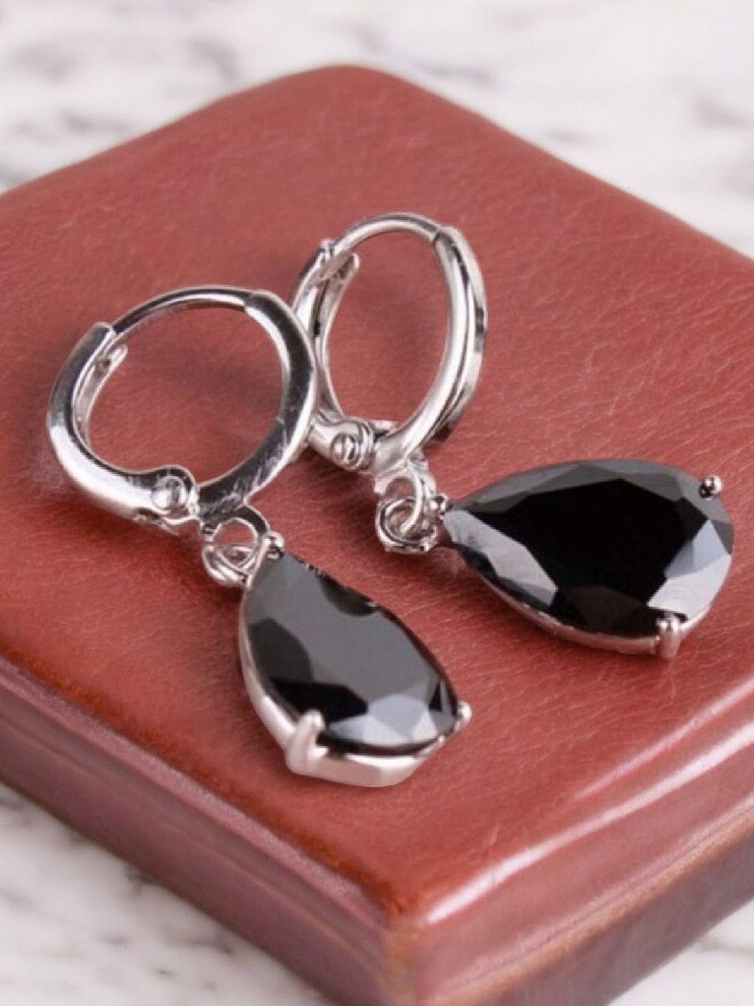 

fabula Cubic Zirconia Teardrop Shaped Drop Earrings, Black