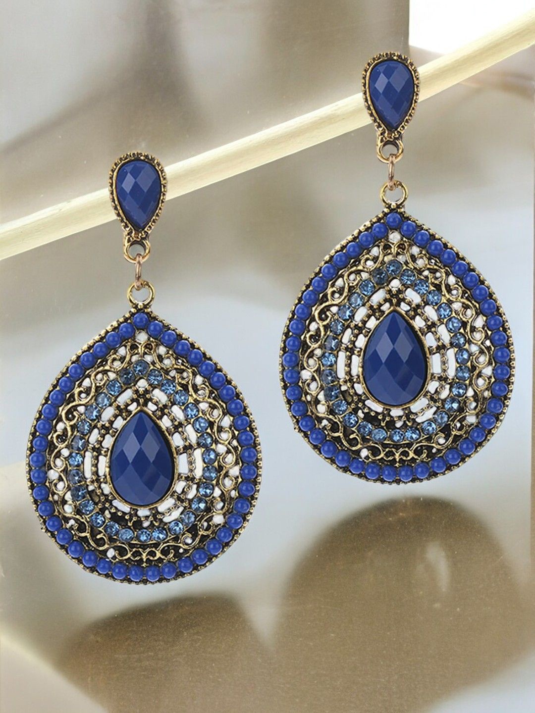 

fabula Teardrop Shaped Crystals Drop Earrings, Blue