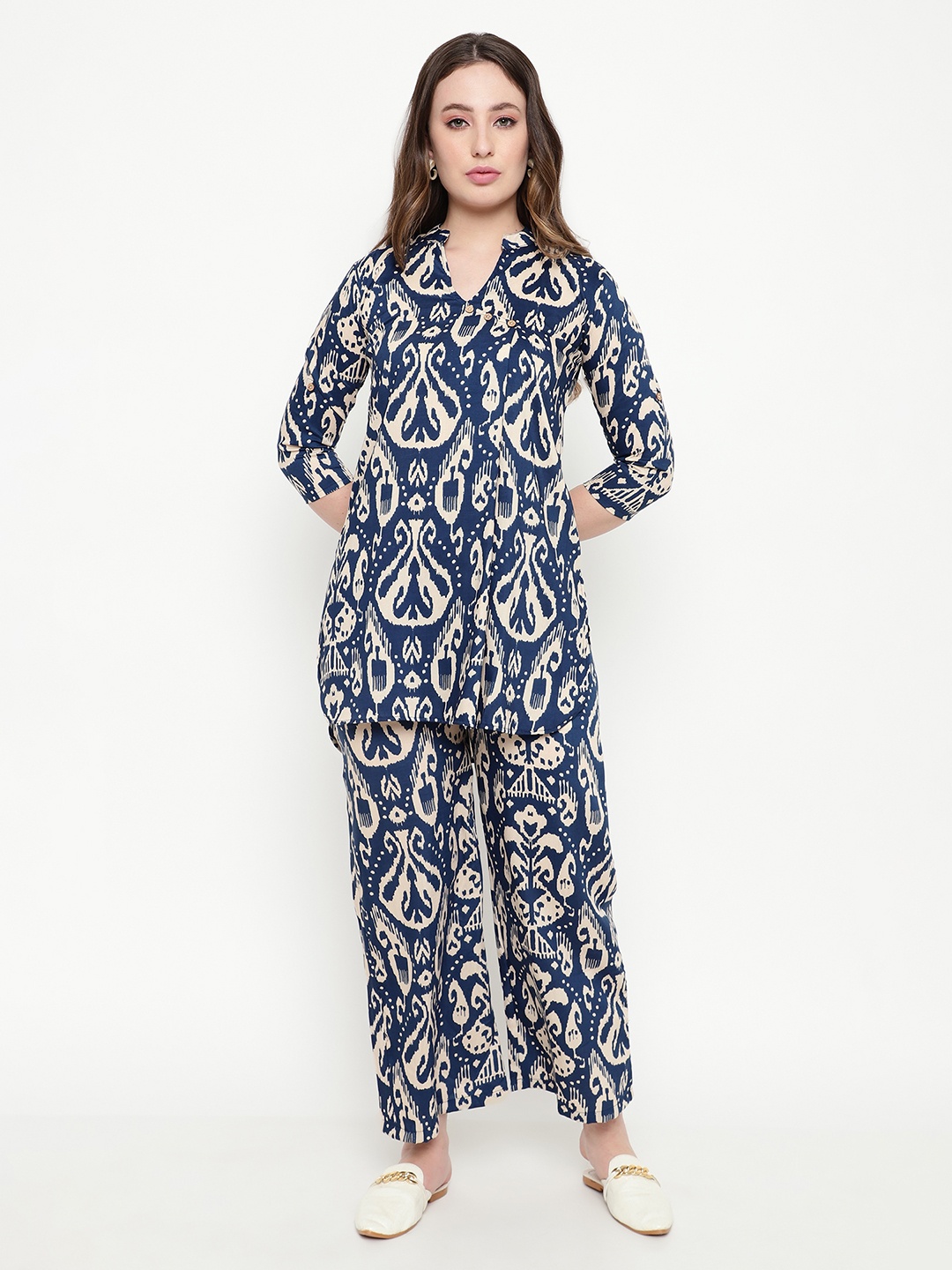 

BAESD Printed Tunic & Palazzos, Navy blue