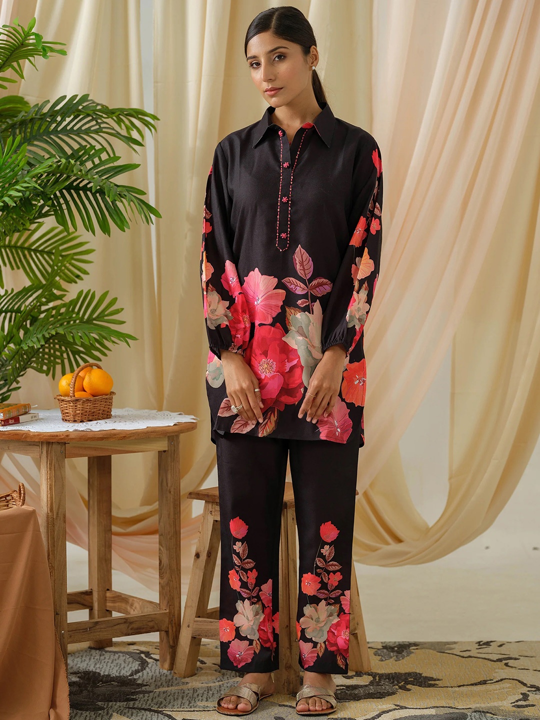 

BAESD Printed Shirt Collar Tunic & Trousers, Black