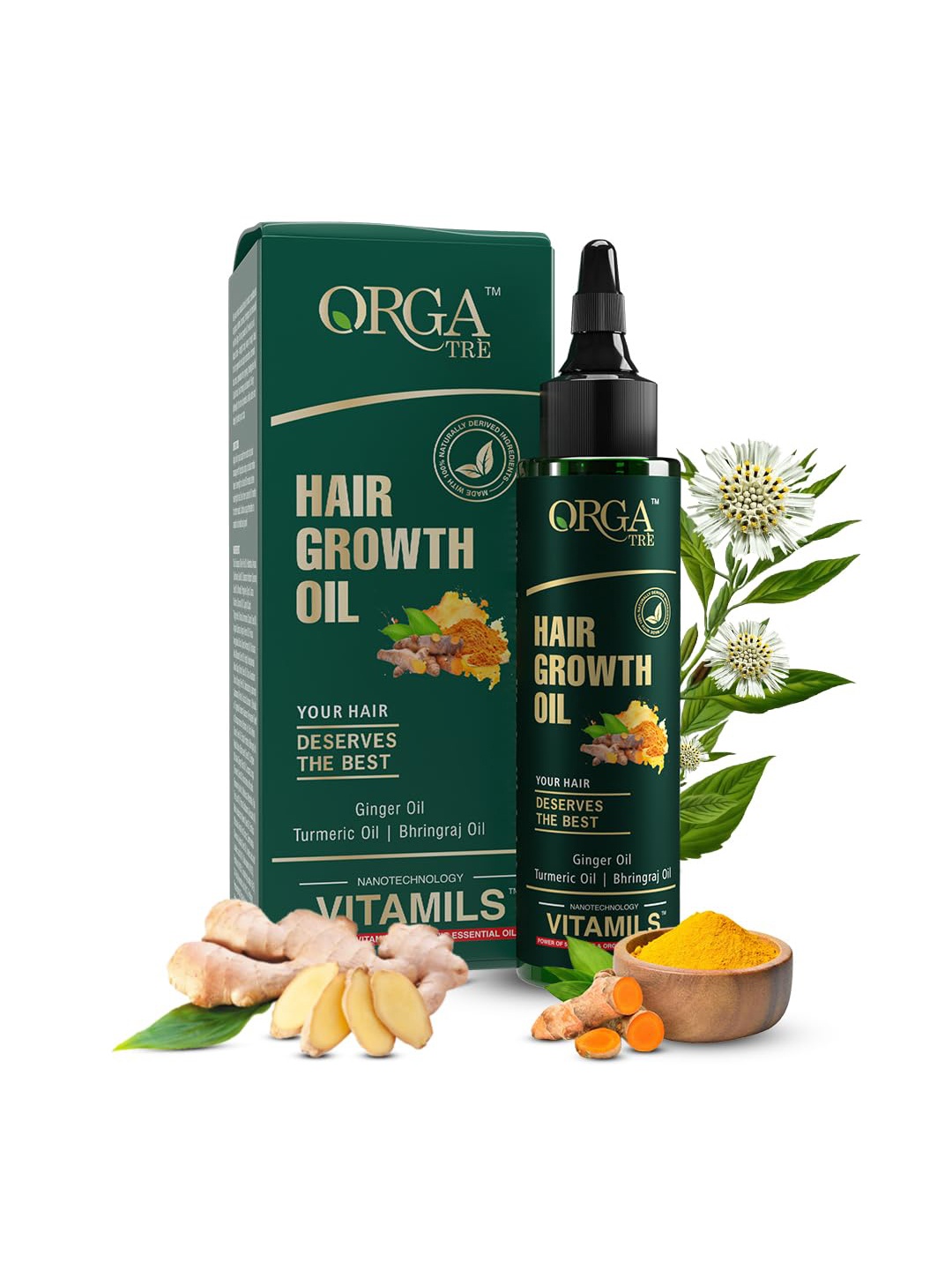 

Orgatre Hair Growth Oil With Ginger Turmeric & Bhringraj - 100ml, Green