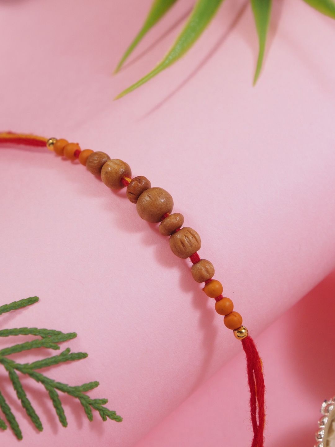 

I Jewels Beaded Thread Rakhi With Roli Chawal & Greeting Card, Red