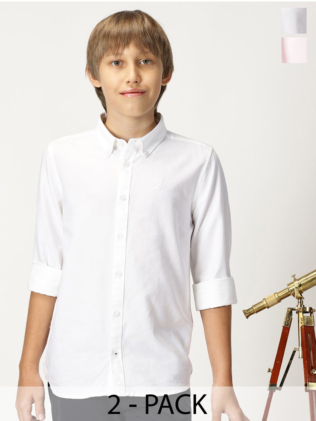 

Nautica Boys Pack Of 2 Premium Opaque Cotton Casual Shirt, White