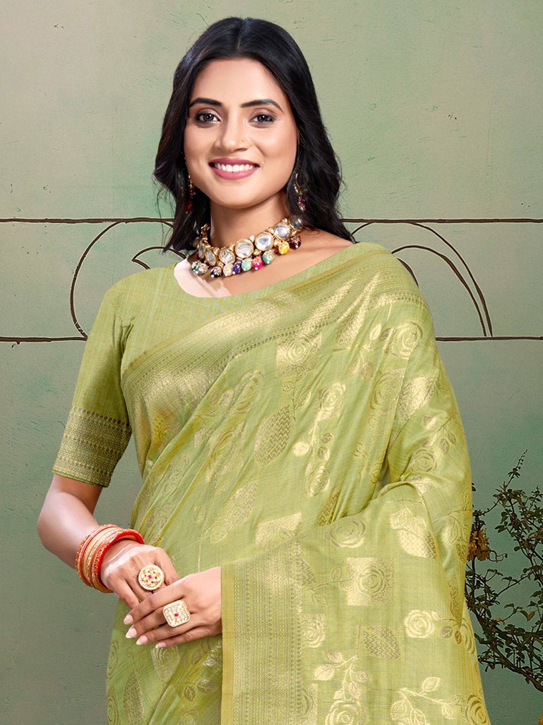 

Ishin Woven Designed Zari Saree, Green