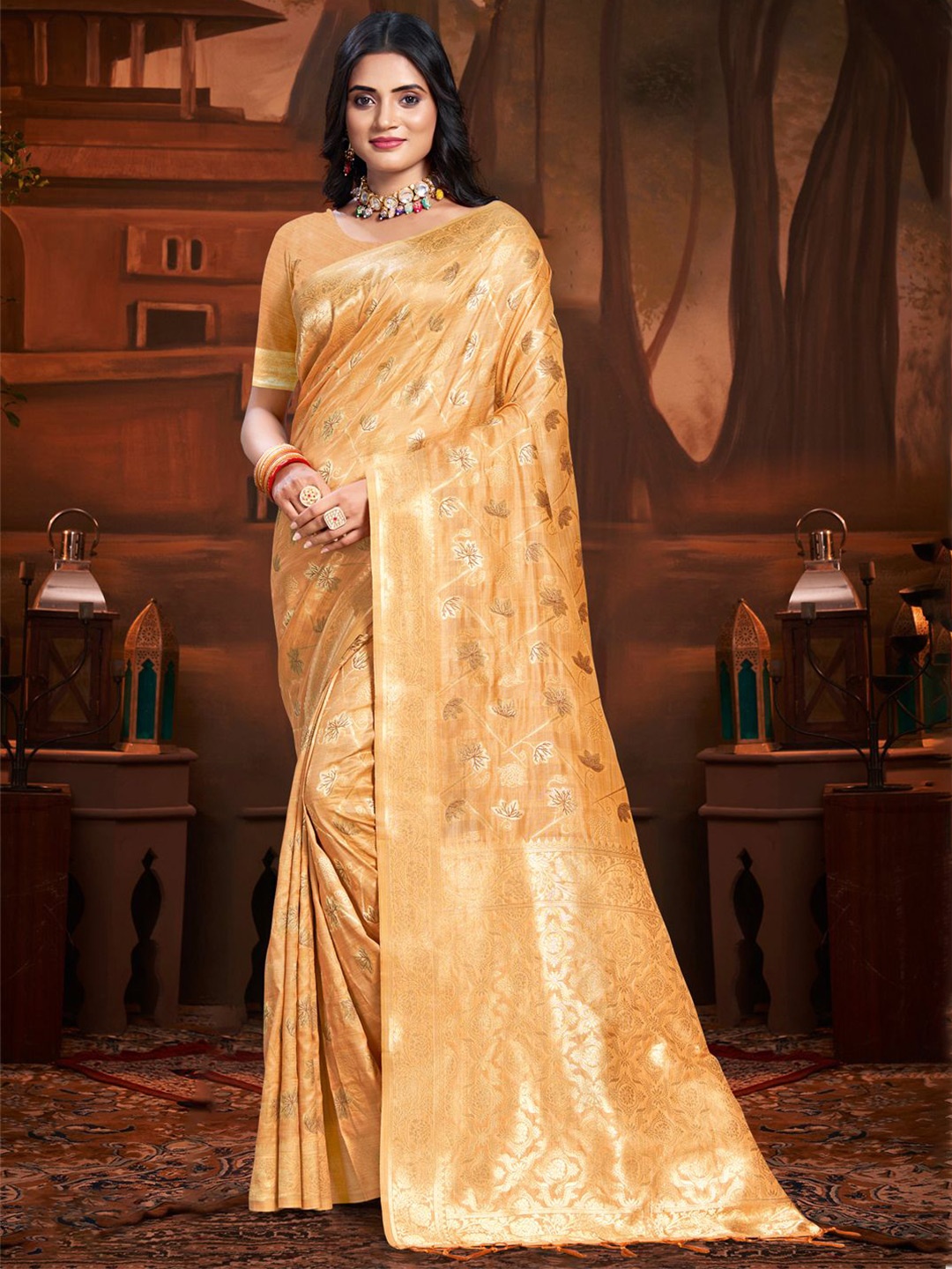 

Ishin Ethnic Motifs Zari Saree, Peach