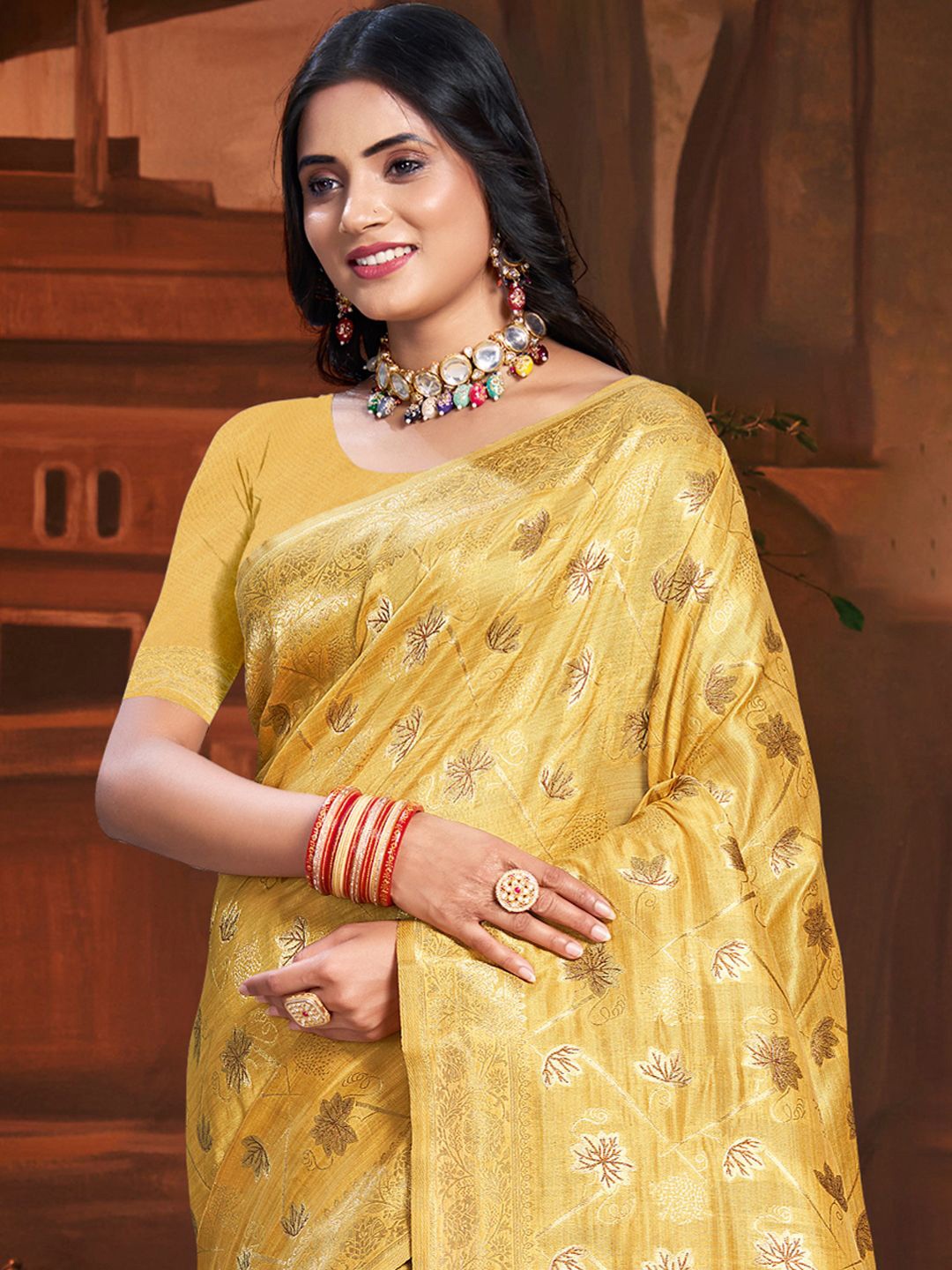 

Ishin Ethnic Motif Zari Woven Tassel Saree with Blouse, Yellow
