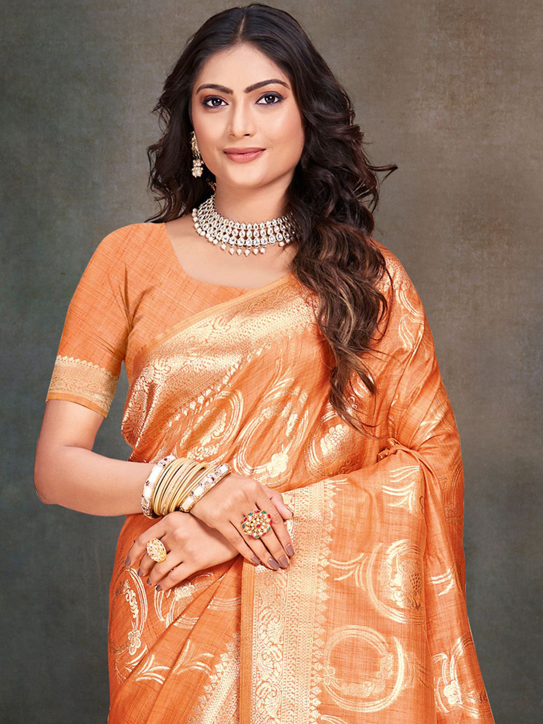 

Ishin Woven Design Zari Saree, Orange