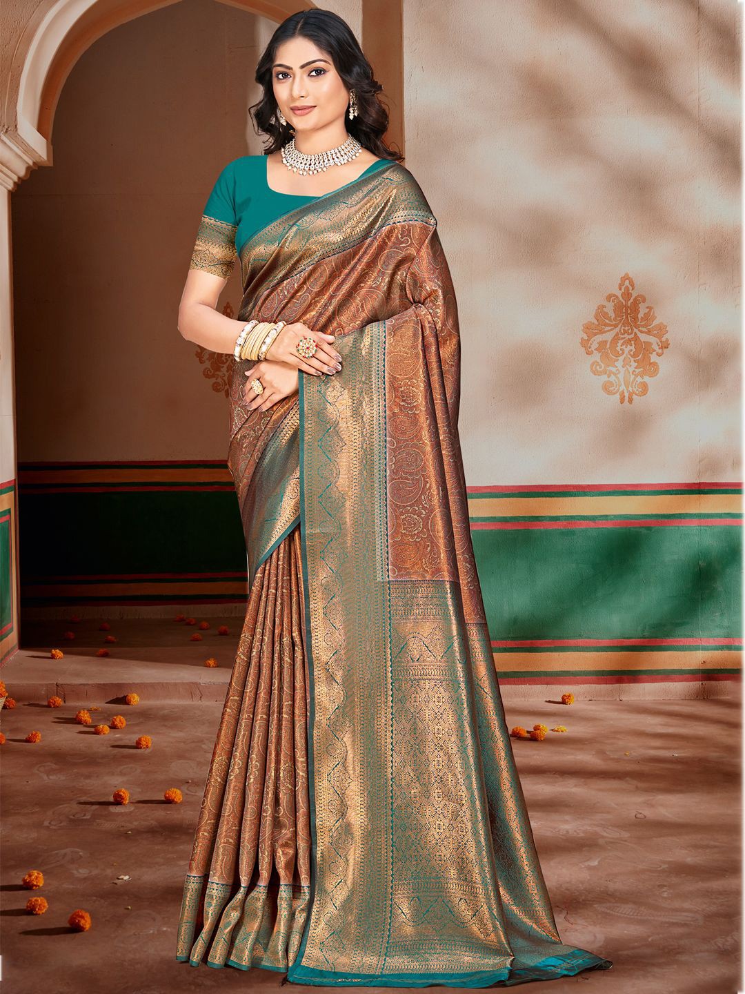 

Ishin Woven Design Zari Saree With Blouse Piece, Blue