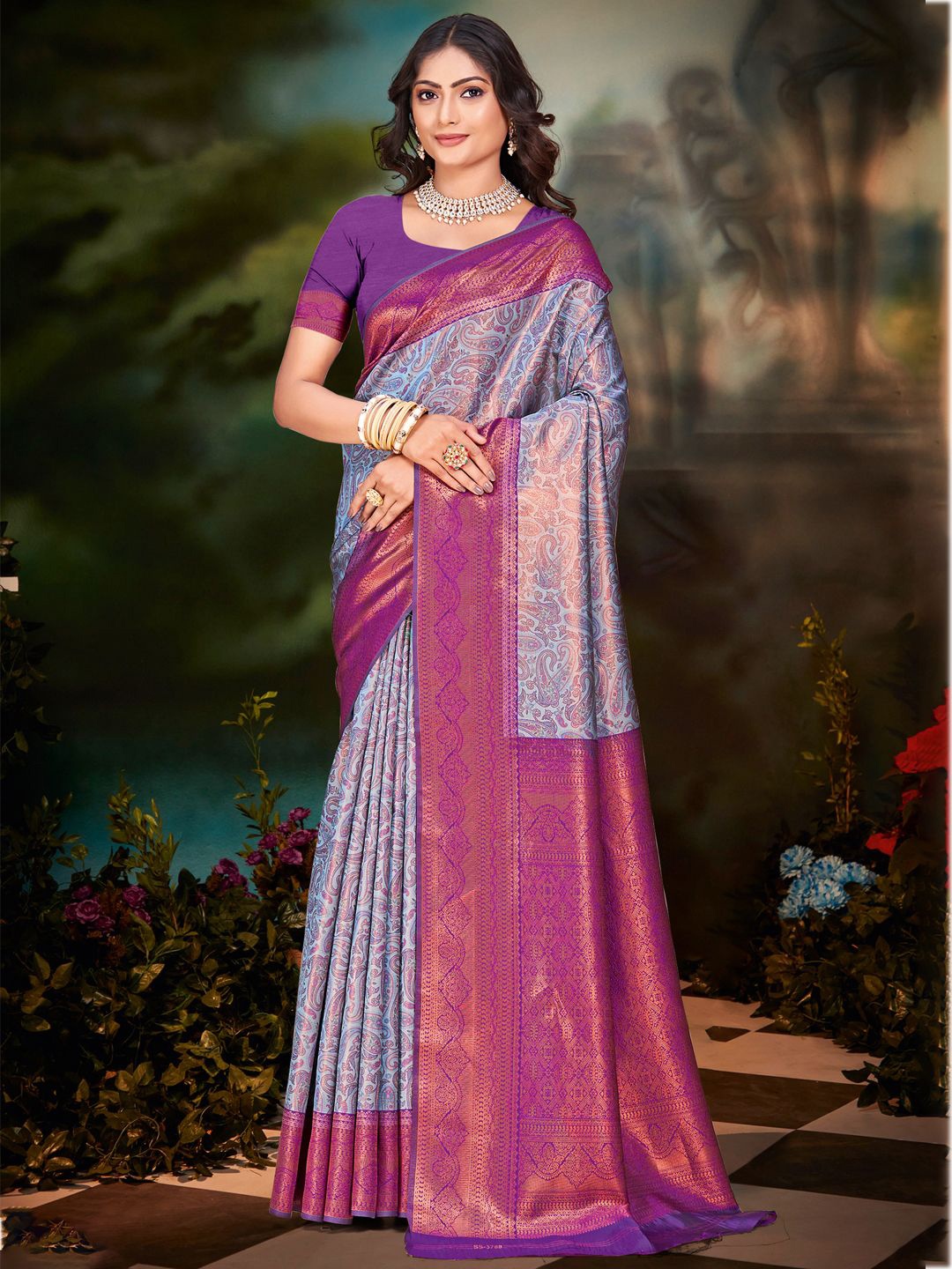 

Ishin Woven Design Zari Printed Saree, Blue