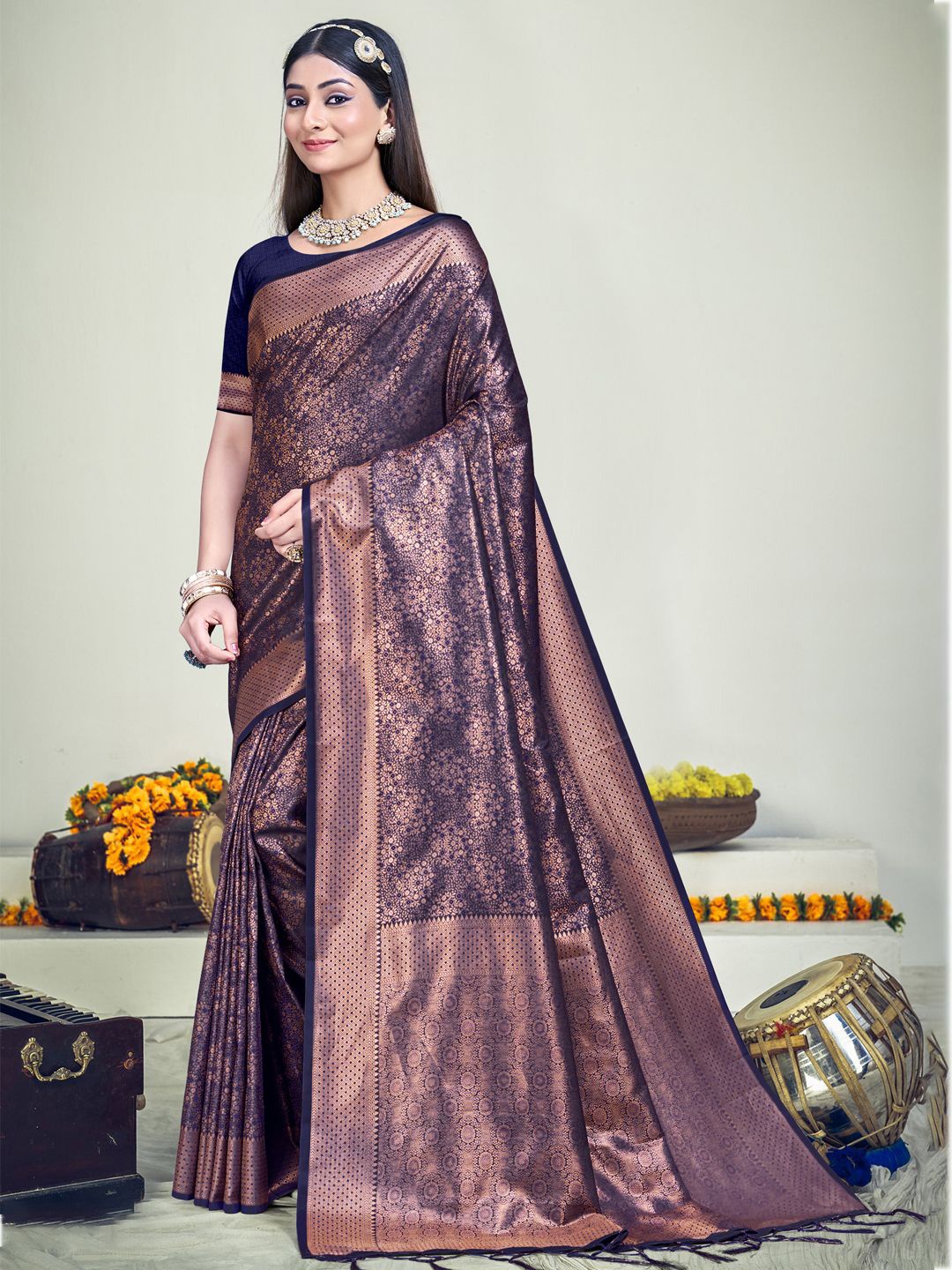 

Ishin Woven Design Zari Banarasi Saree, Navy blue