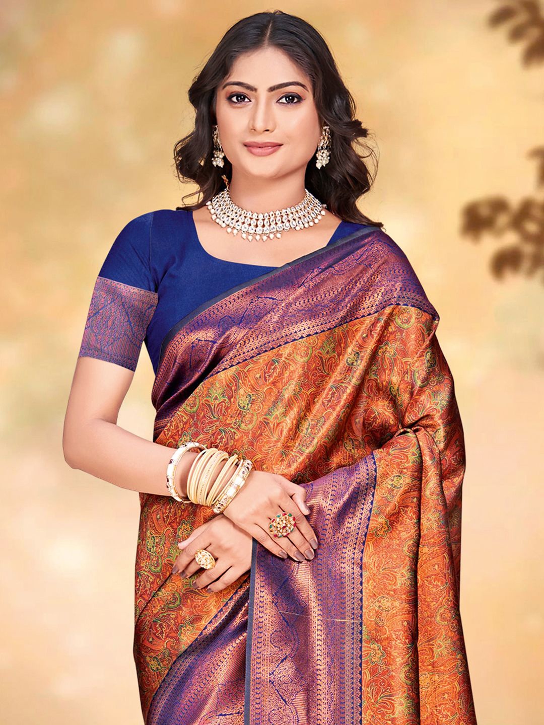 

Ishin Woven Design Zari Saree, Orange