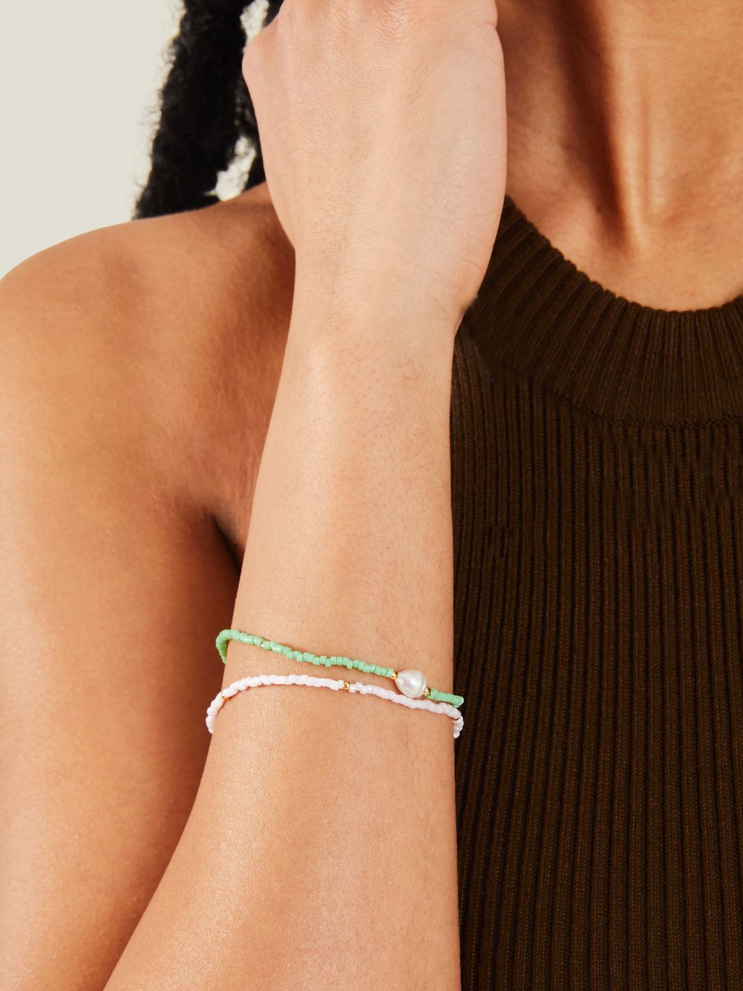 

Accessorize Set Of 2 Gold-Plated Pearl Beaded Wraparound Bracelets