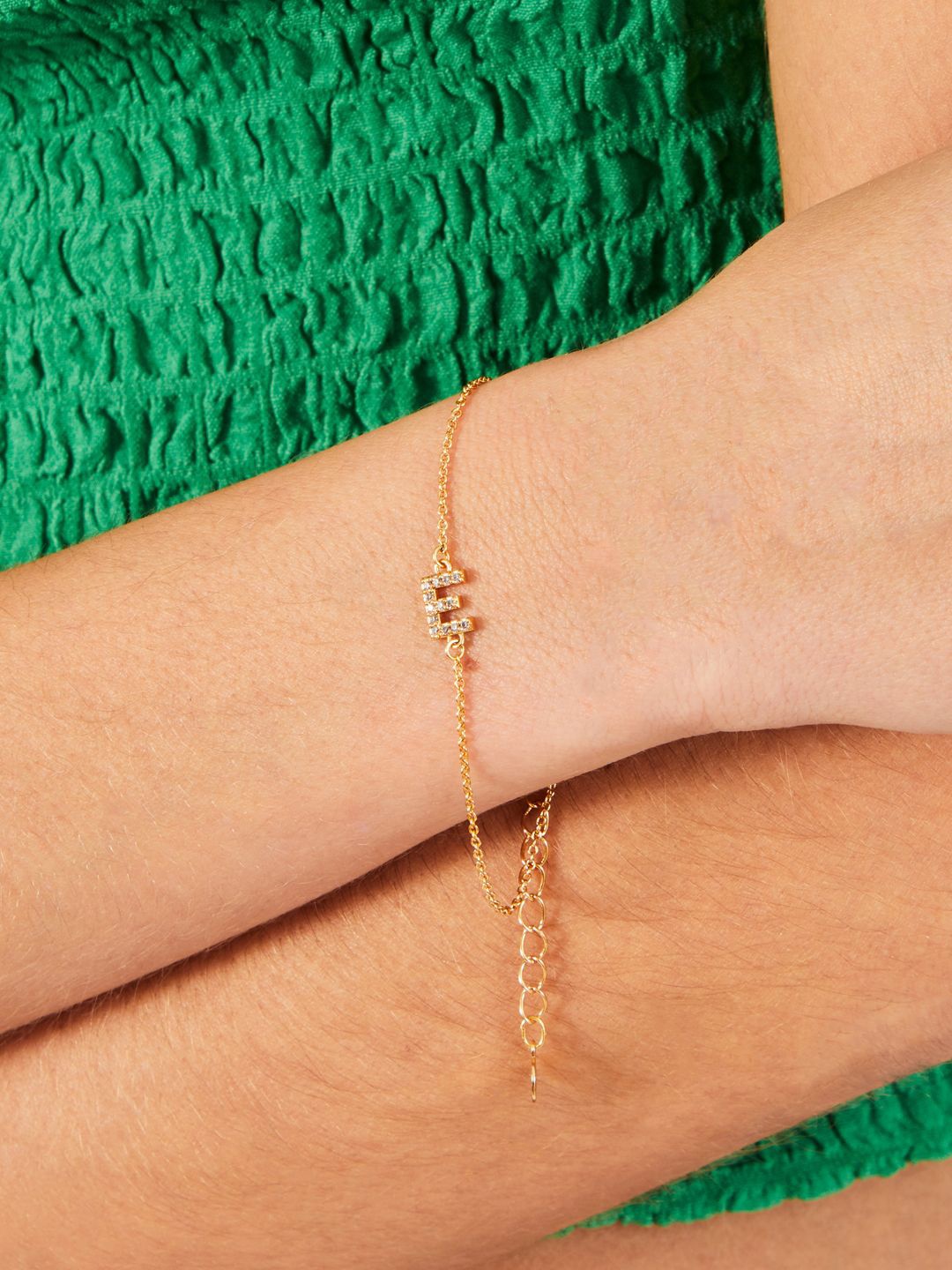 

Accessorize 925 Sterling Silver Gold Plated Cubic Zirconia Letter "N" Link Bracelet