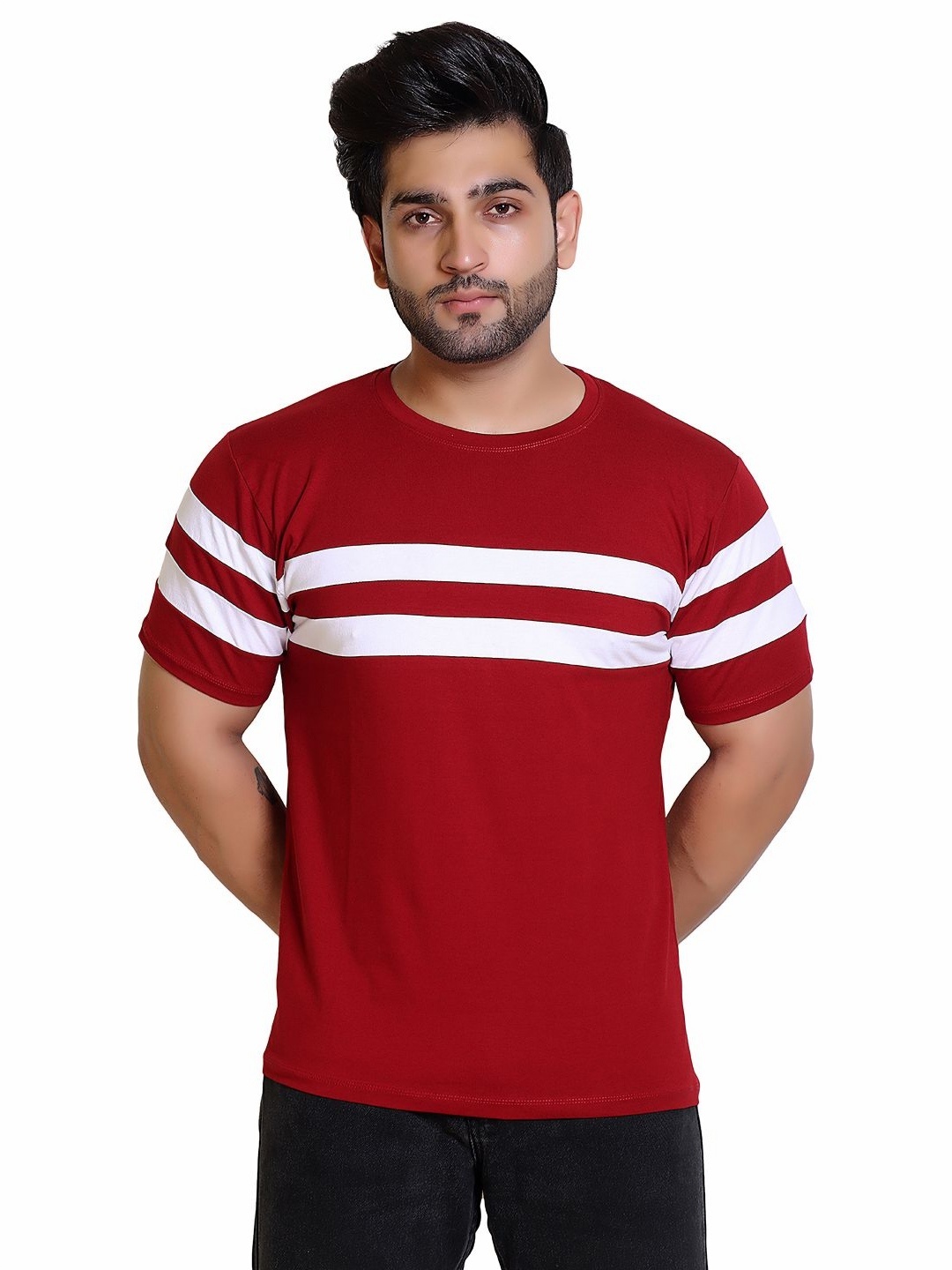 

Gajraj Men Striped Regular Fit T-shirt, Maroon