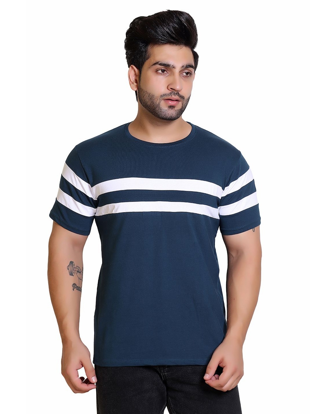 

Gajraj Men Striped T-shirt, Teal