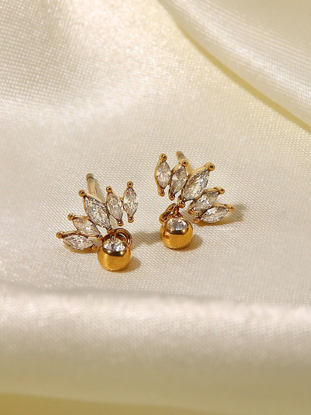 

PALMONAS Gold-Plated Cubic Zirconia Stainless Steel Oval Studs Earrings