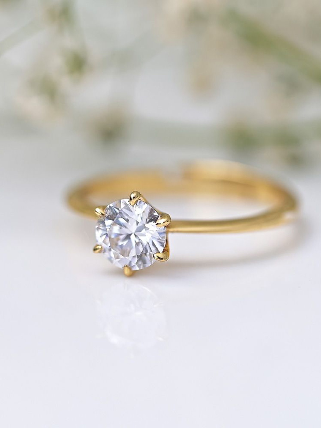 

PALMONAS Celestial Solitaire Gold-Plated AD Stone Studded Finger Ring