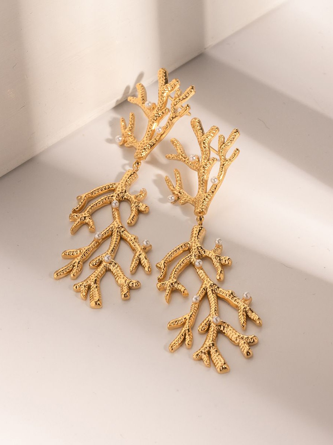 

PALMONAS Gold-Plated Stainless Steel Oval Drop Earrings