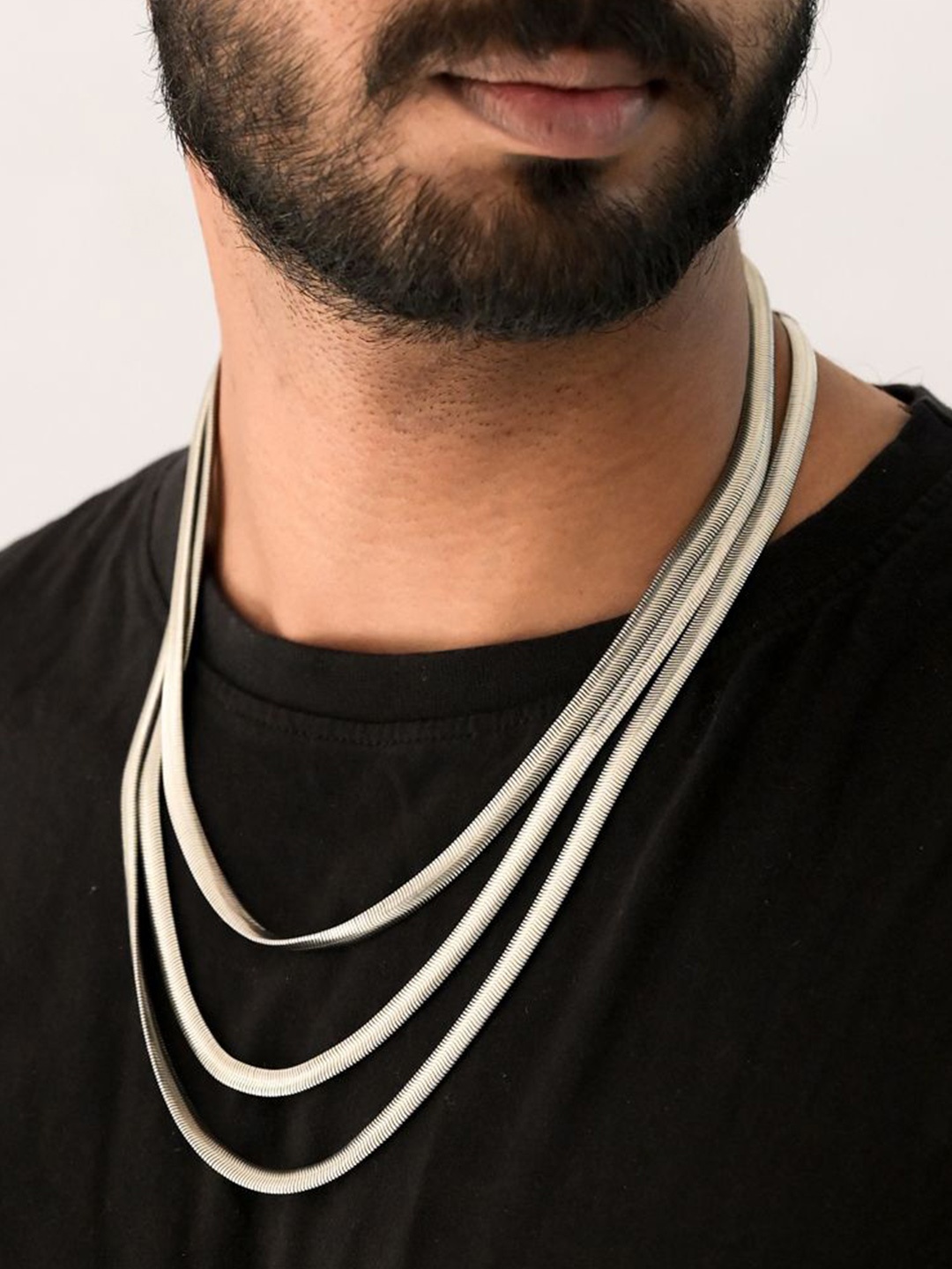 

PALMONAS Men Silver Plated Stainless Steel Necklace