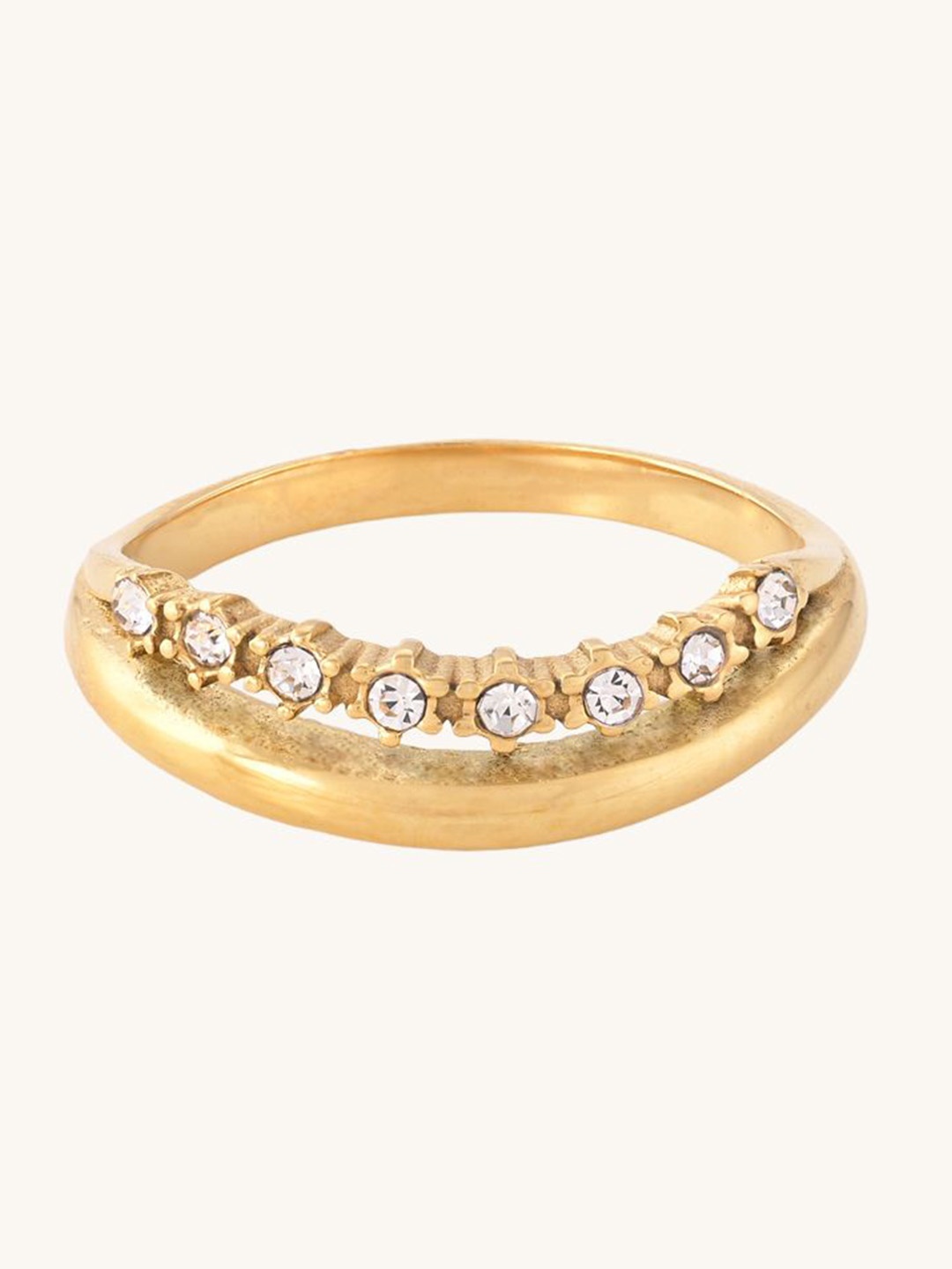 

PALMONAS Gold-Plated CZ-Studded Tiara Wave Finger Ring