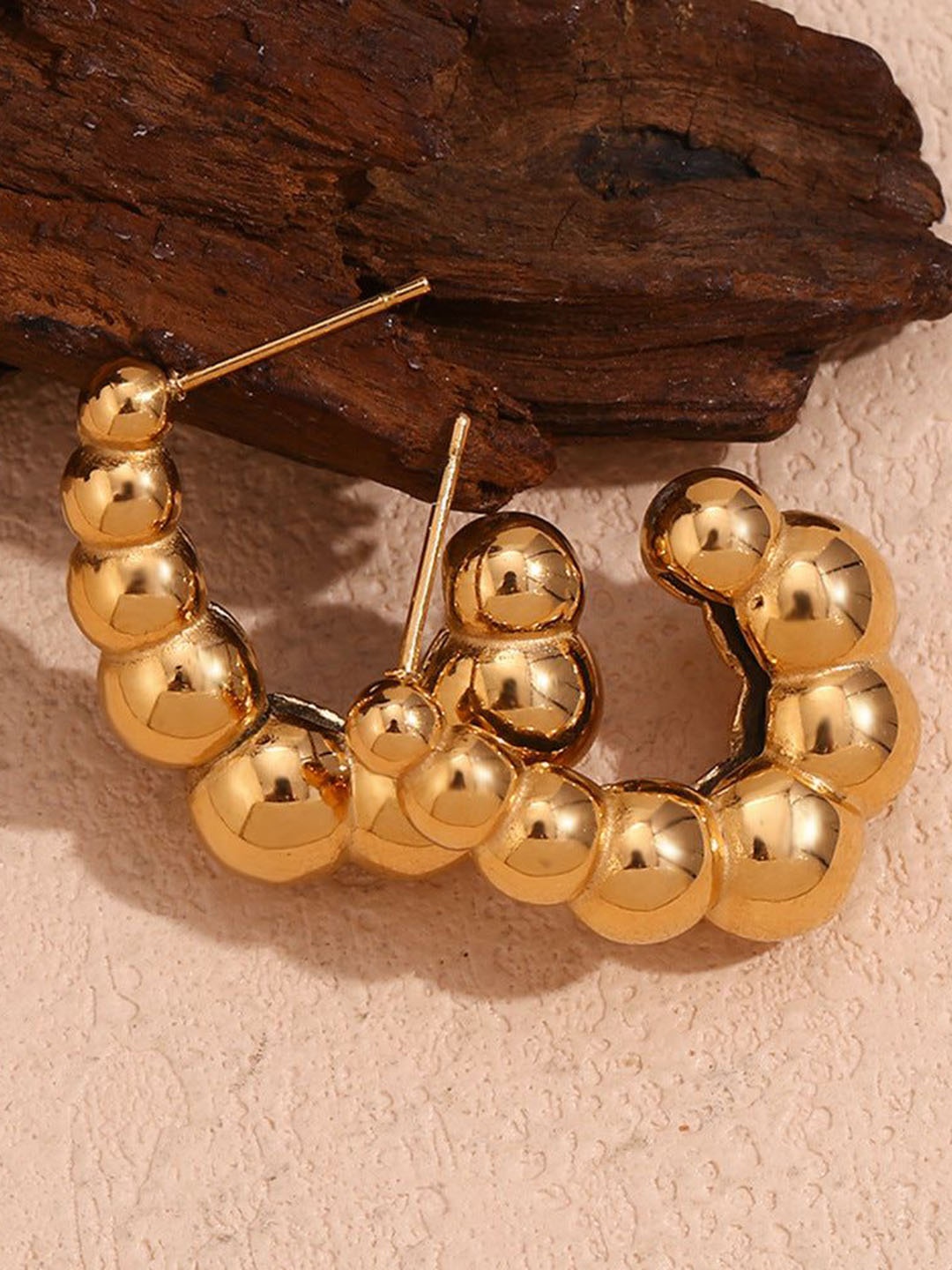 

PALMONAS Gold Plated Stainless Steel Half Hoop Earrings