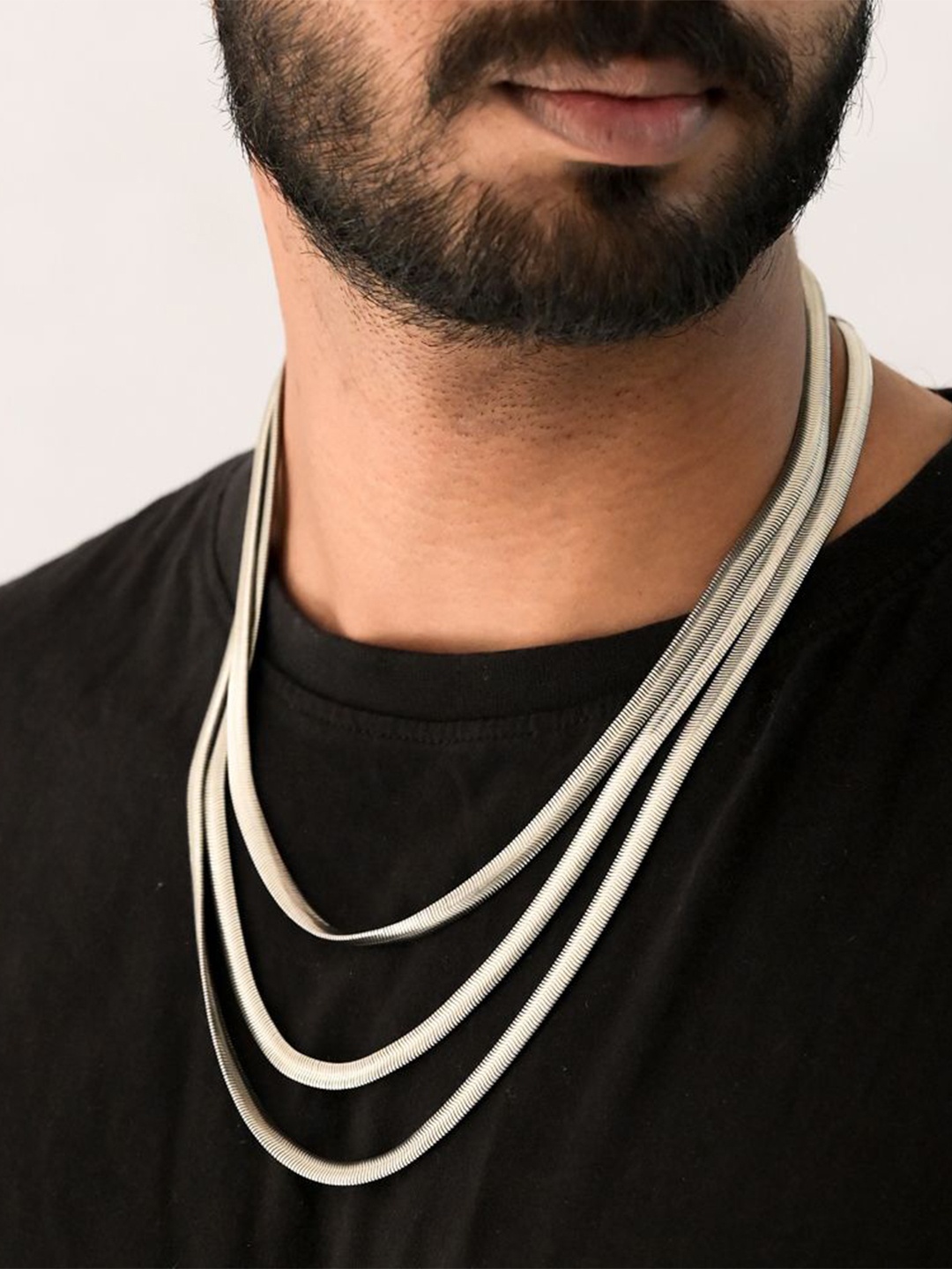 

PALMONAS Men Silver Plated Stainless Steel Necklace