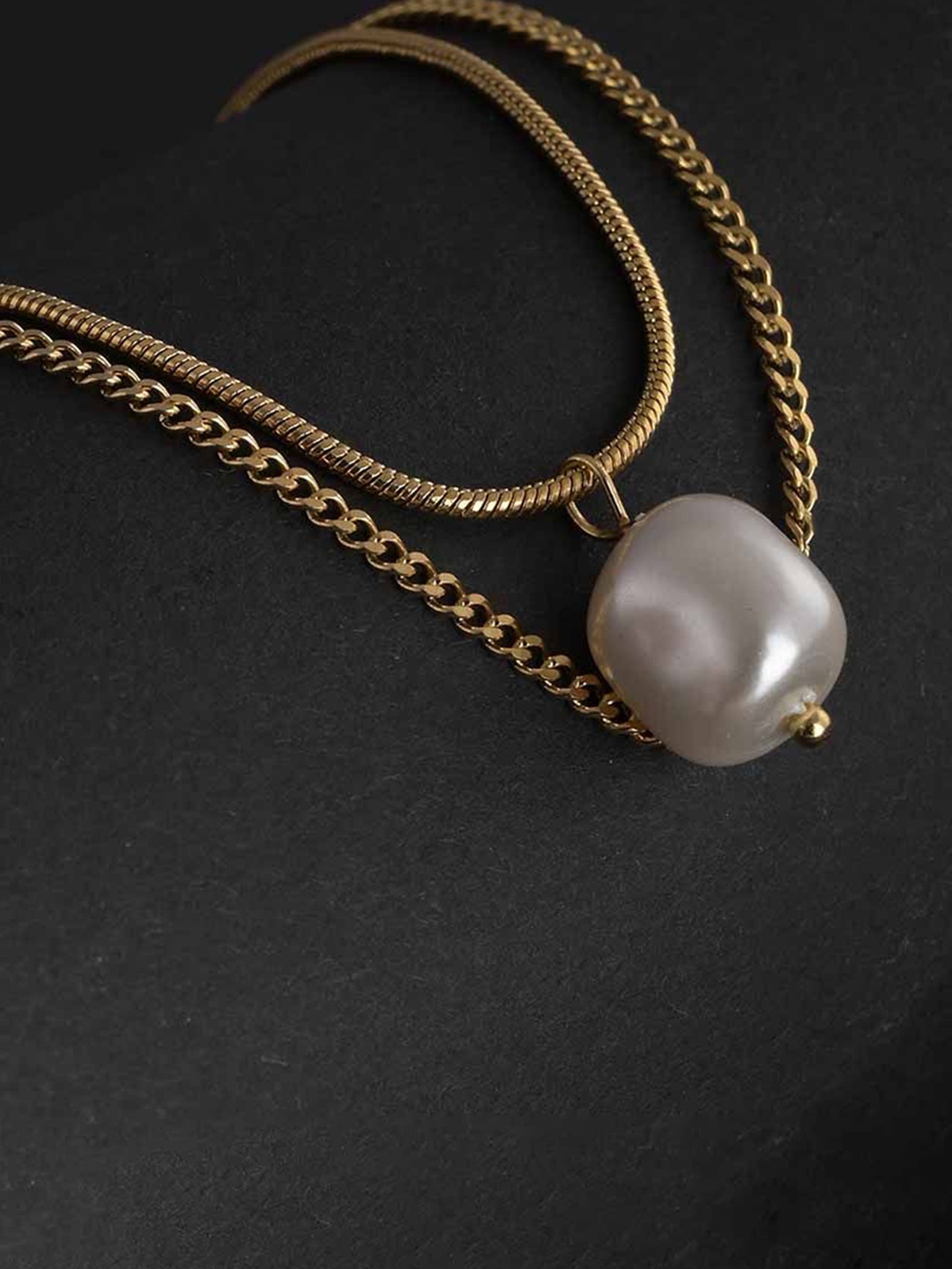 

PALMONAS Gold-Plated Stainless Steel Pearl Beaded Layered Necklace