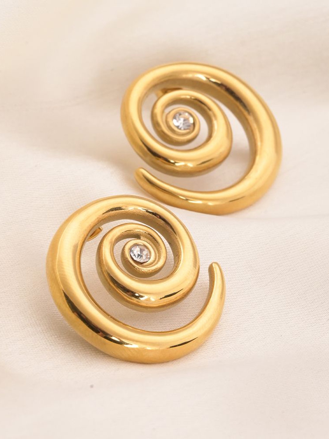 

PALMONAS Gold-Plated Stainless Steel Oval Studs Earrings