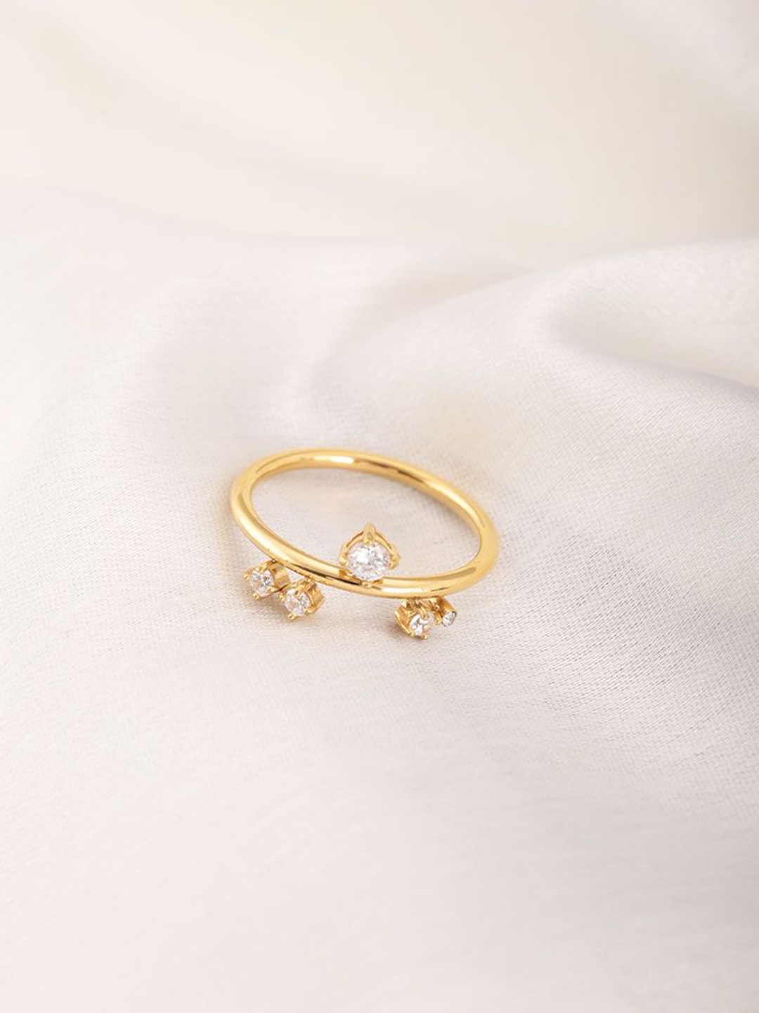 

PALMONAS Celestial Quintet Gold-Plated Cubic Zirconia Studded Finger Ring