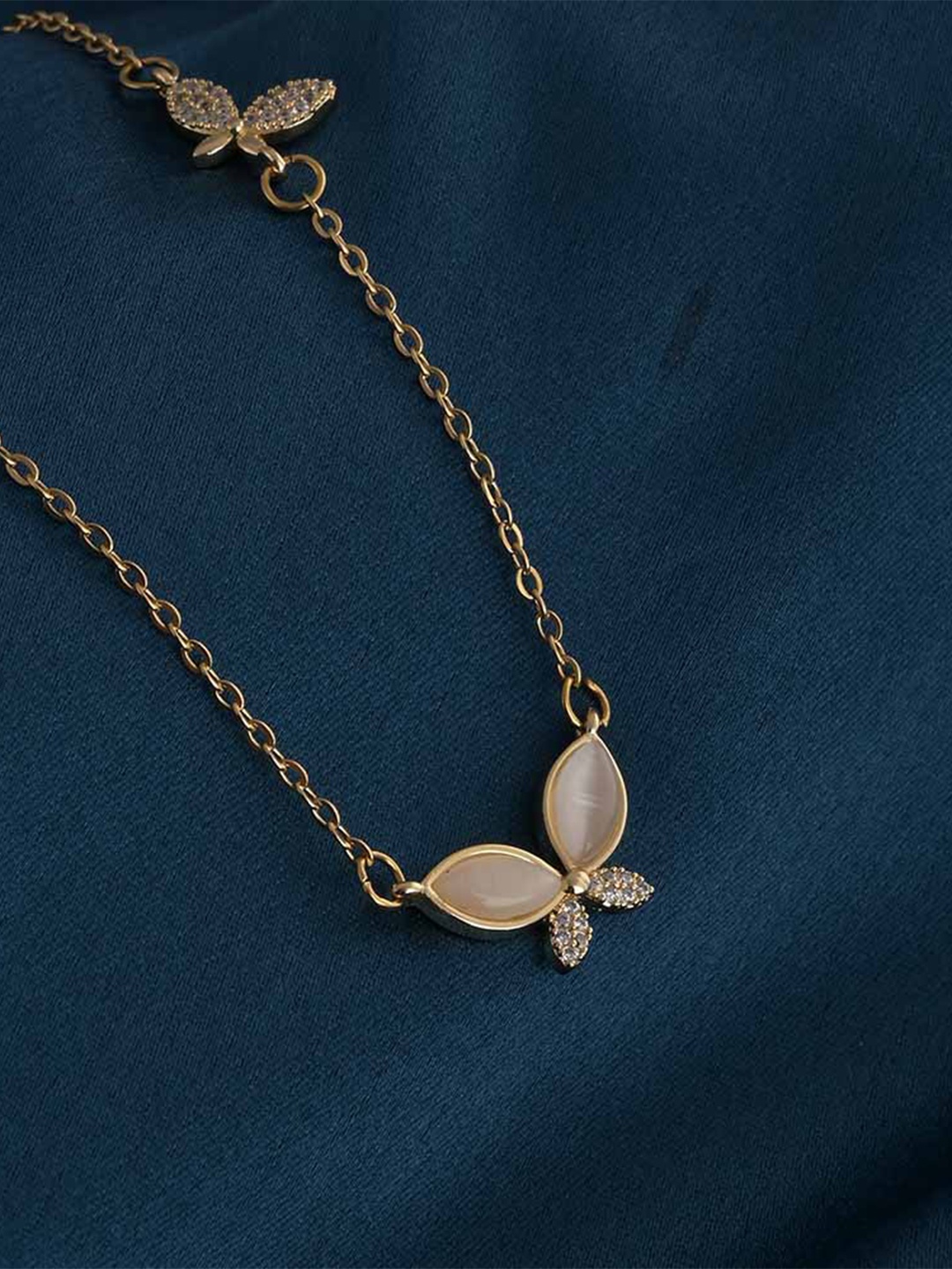 

PALMONAS Stainless Steel Gold-Plated Cubic Zirconia Butterfly Charm Chain