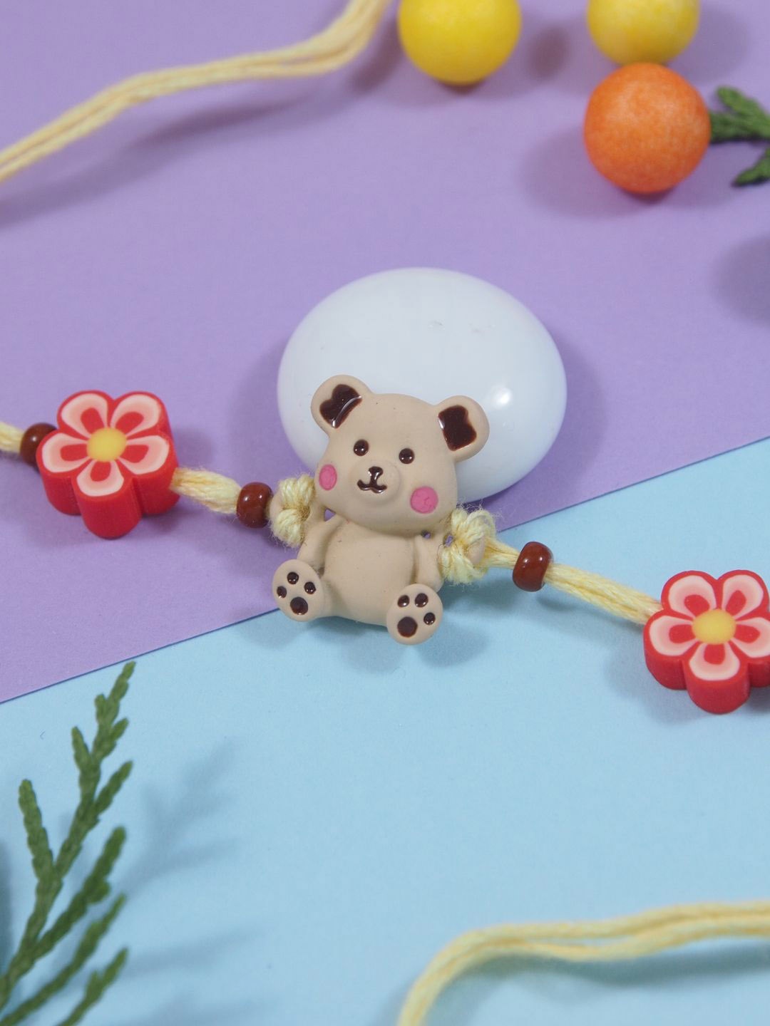 

I Jewels Boys Teddy Bear Thread Rakhi With Roli Chawal & Greeting Card, Brown