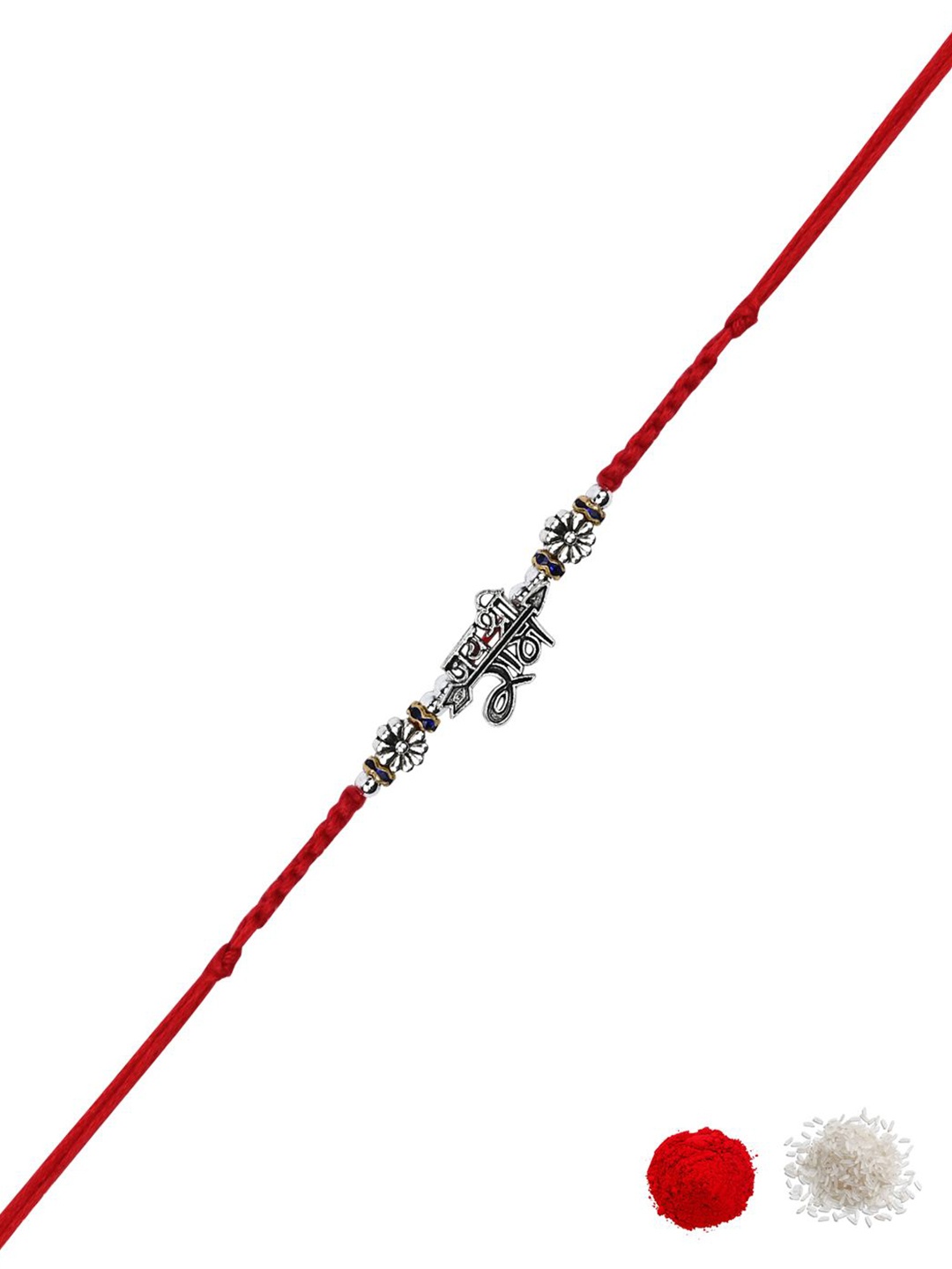 

I Jewels Thread Rakhi With Roli Chawal & Greeting Card, Red