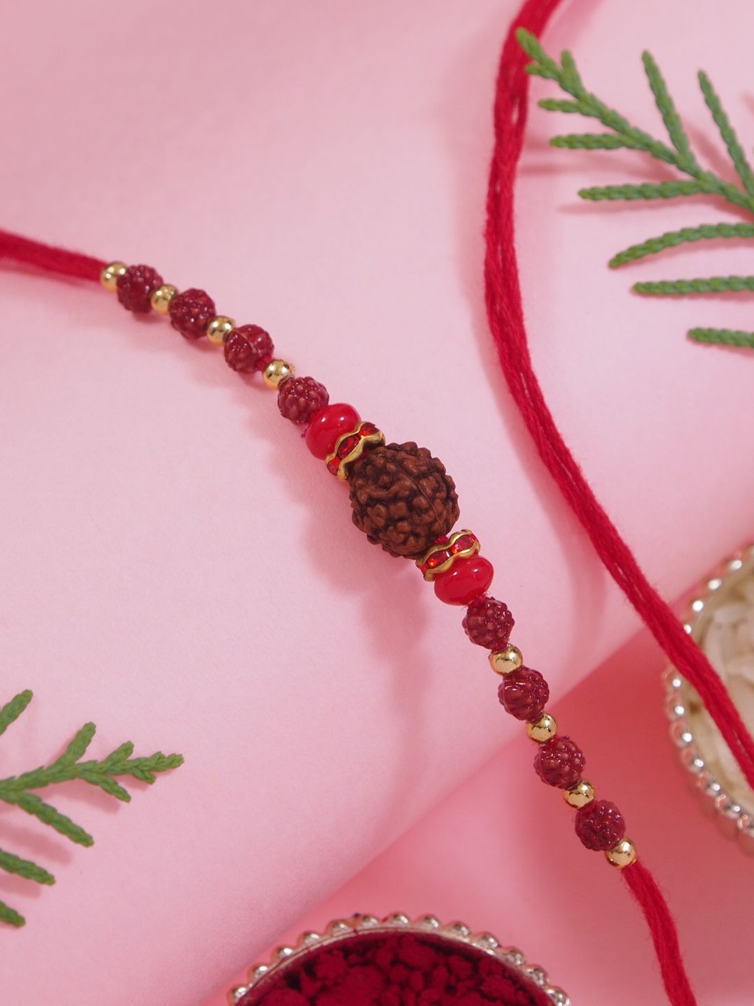 

I Jewels Rudraksha Thread Rakhi With Roli Chawal, Red