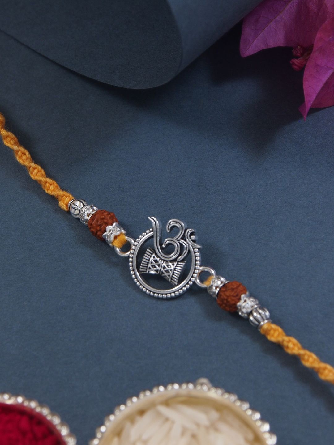 

I Jewels OM Beaded Thread Rakhi With Roli Chawal & Rakshabandhan Card, Yellow