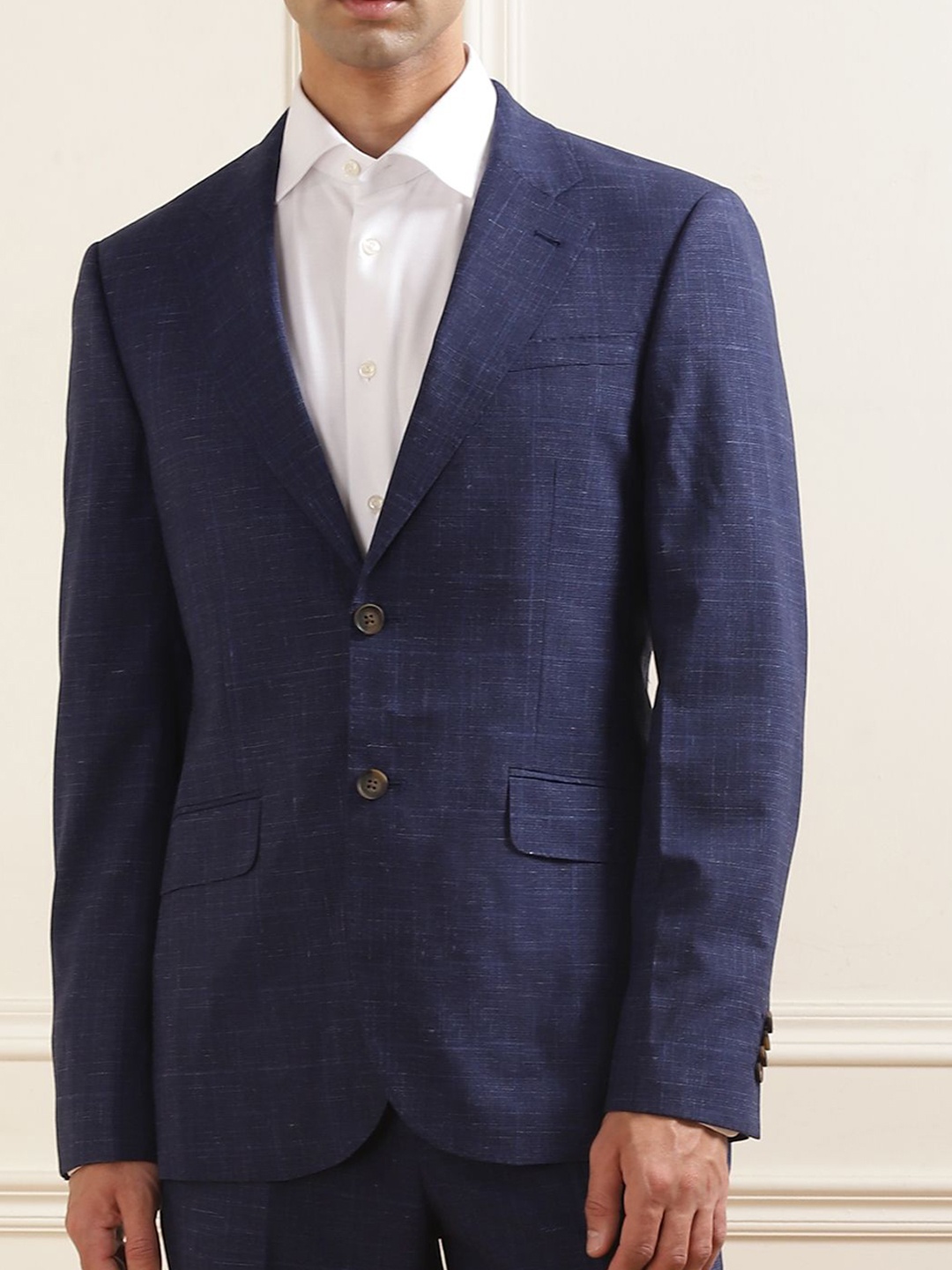 

Ted Baker Textured Self Design Linen Single Breasted Woolen Formal Blazer, Navy blue