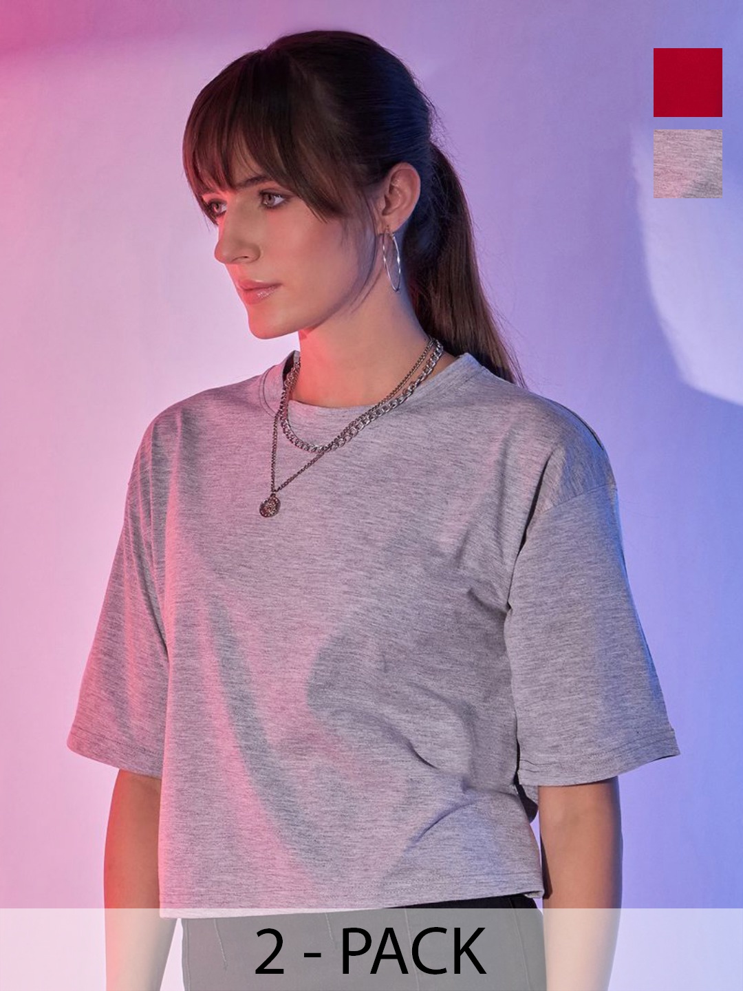 

BUY NEW TREND Women 2 Henley Neck Pockets Boxy T-shirt, Grey