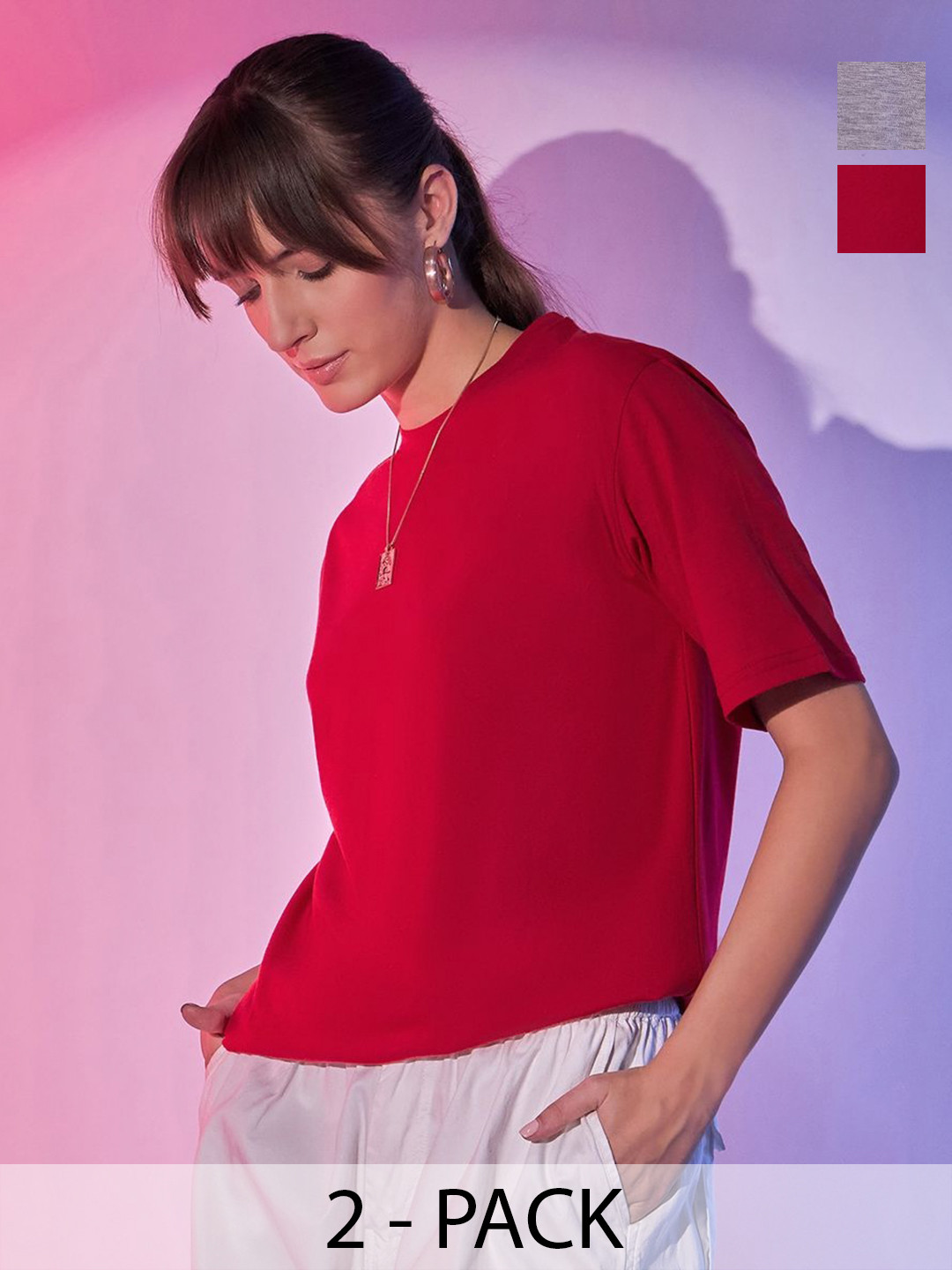 

BUY NEW TREND Women 2 Raw Edge T-shirt, Red