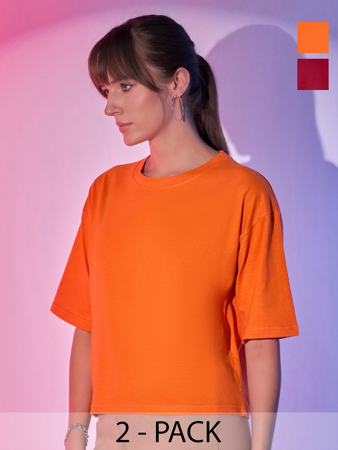 

BUY NEW TREND Women Pack Of 2 Solid T-shirt, Orange