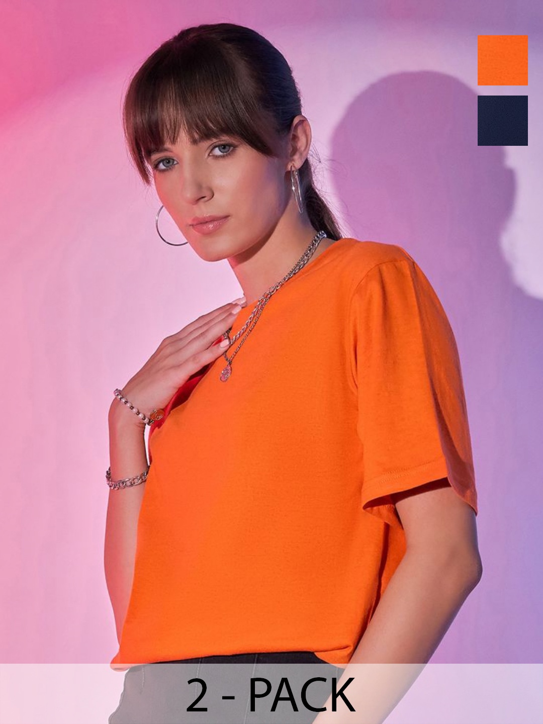 

BUY NEW TREND Women Pack Of 2 Solid T-shirt, Orange