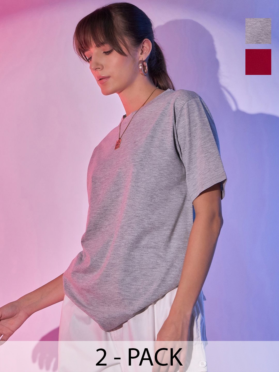 

BUY NEW TREND Women Pack Of 2 Solid T-shirt, Grey
