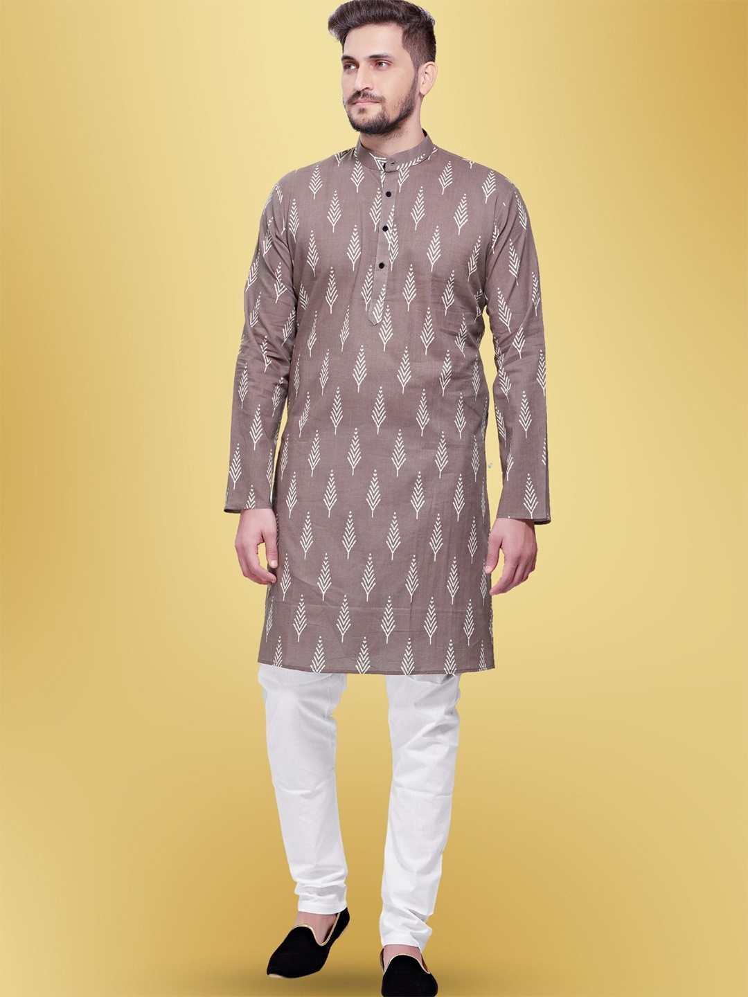 

SHIWAM ETHNIX Printed Thread Work Block Print Kurta, Grey