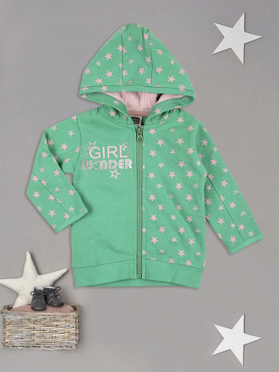 

MeeMee Girls Cotton Lightweight Open Front Jacket with Patchwork, Green
