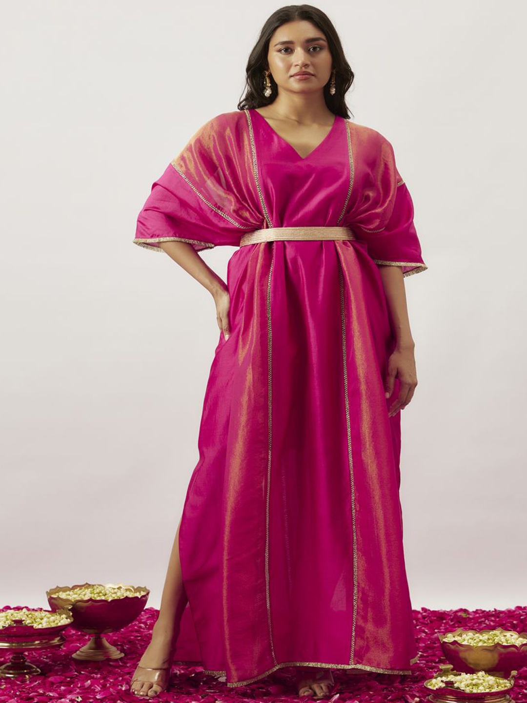 

The Aarya V-Neck Kaftan Maxi Dress, Pink