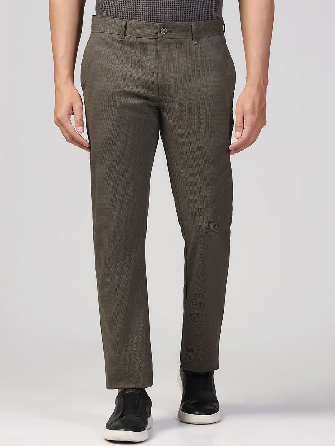 

Blackberrys Men Solid Mid-Rise Slim Fit Regular Trousers, Olive