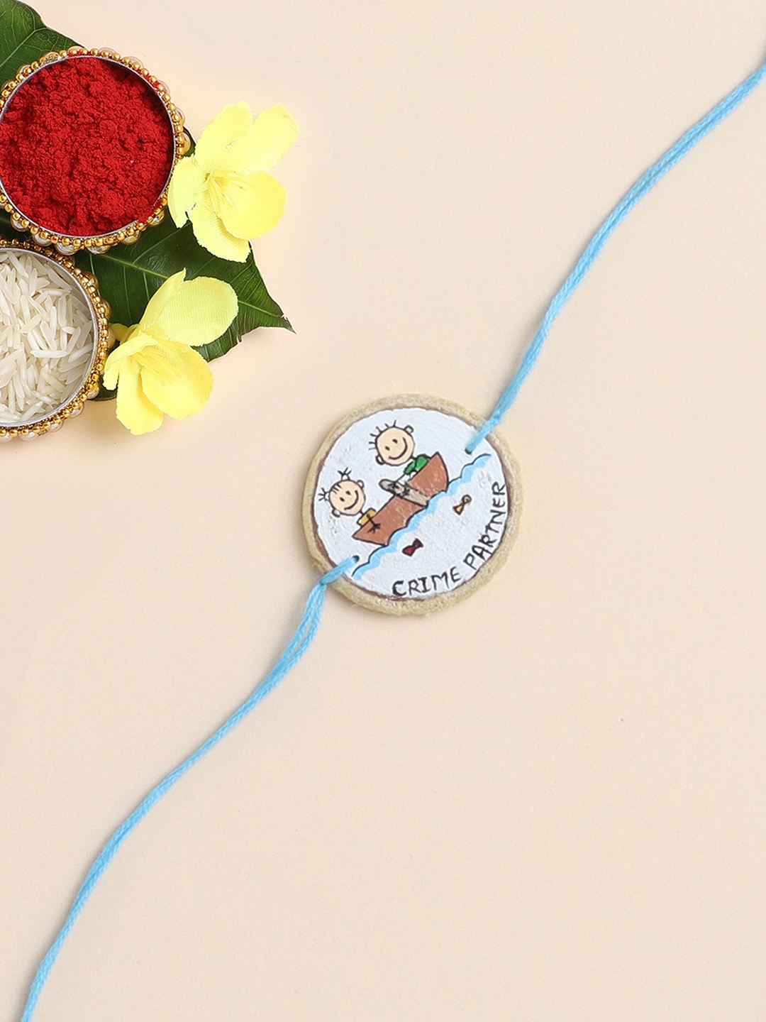 

The Magic Wand Crime Partner Printed Wooded Thread Rakhi, White