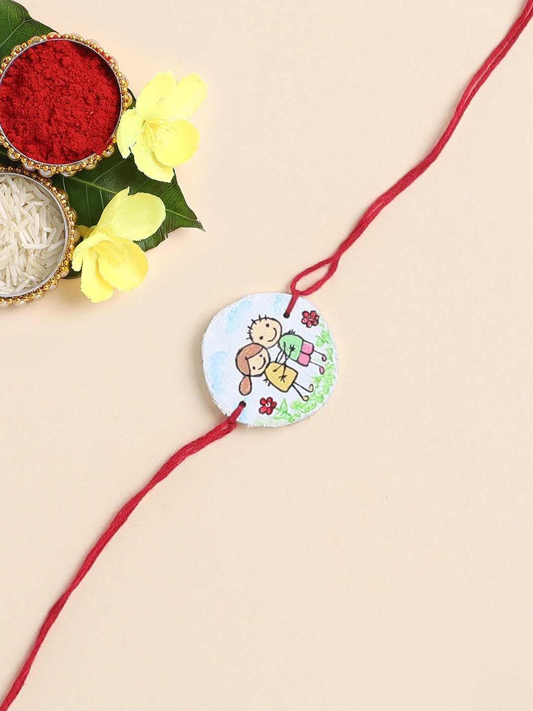

The Magic Wand Printed Wooded Thread Rakhi, Red