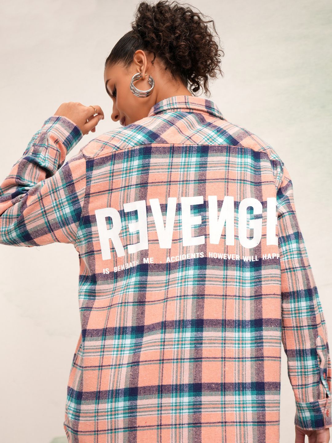 

Tokyo Talkies Women Tartan Checks Opaque Checked Casual Shirt, Peach